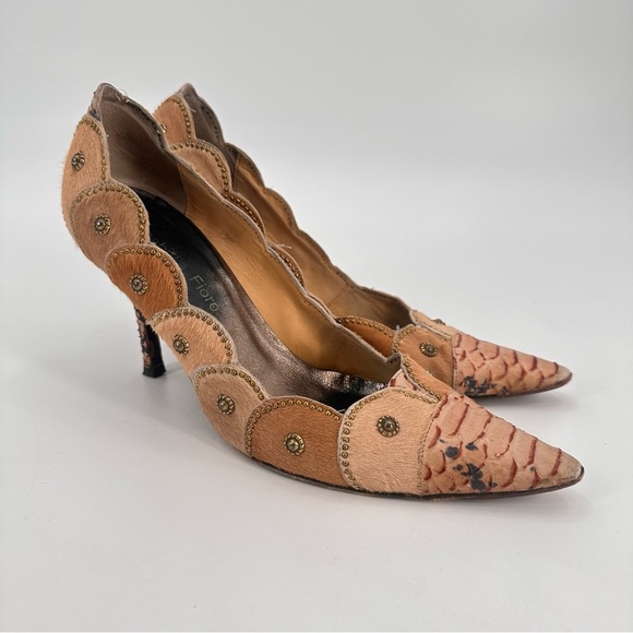 Isabella Fiore Italy Y2K VINTAGE Pumps Heels Pony Hair Leather Embellished Sz 8 - Picture 1 of 8